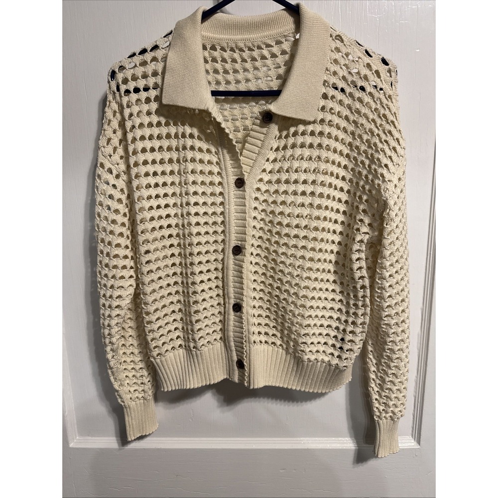 Dazy M Beige Crochet Lightweight Cardigan Fairy Boho Grandma